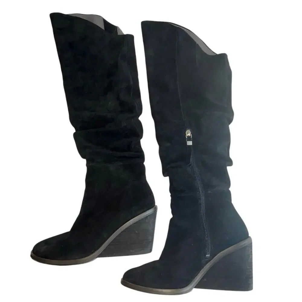 OTK Black Suede Slouchy Over the Knee Boots Comfort Dr. Scholl’s Message Sz. 6.5